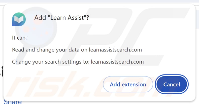 Learn Assist secuestrador del navegador que solicita permisos