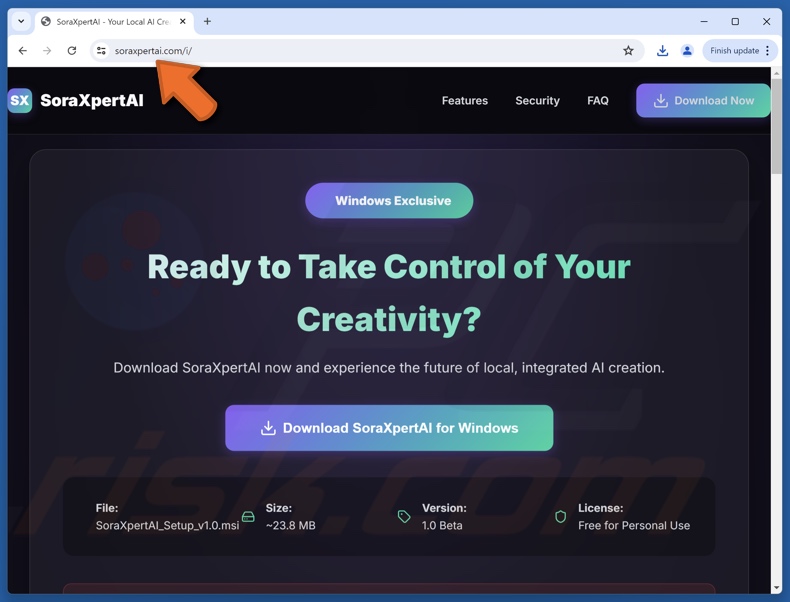Sitio web utilizado para promocionar LogMeIn (bajo la apariencia de una variante de Sora)