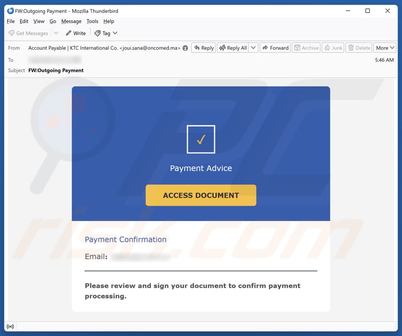 Email Account Failure Notice campaña de correo electrónico no deseado
