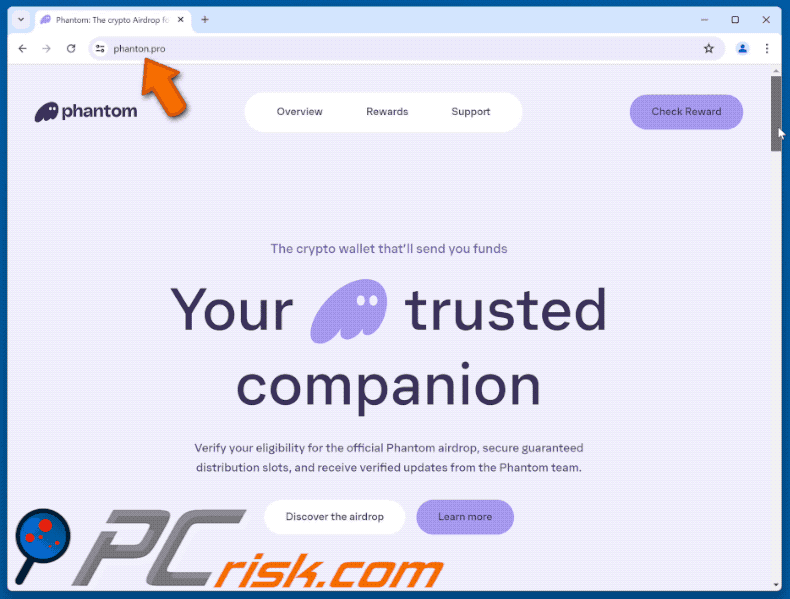 Aparición del sitio web falso Phantom Airdrop (GIF)