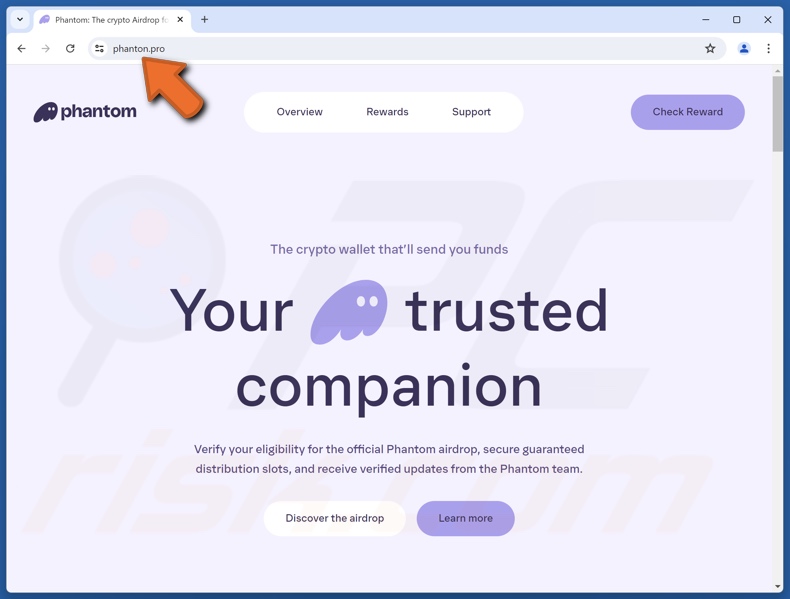 Sitio web falso de Phantom Airdrop
