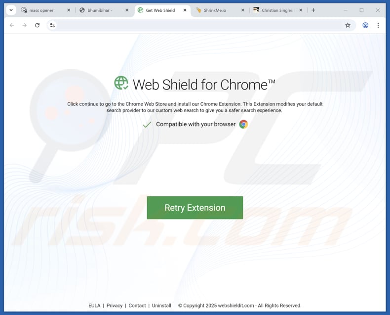 Sitio web utilizado para promocionar Web Shield, un secuestrador del navegador Chrome