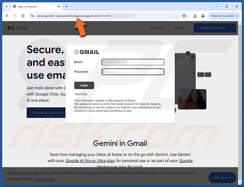 Spam Test Email Página fraudulenta de phishing utilizada para robar información