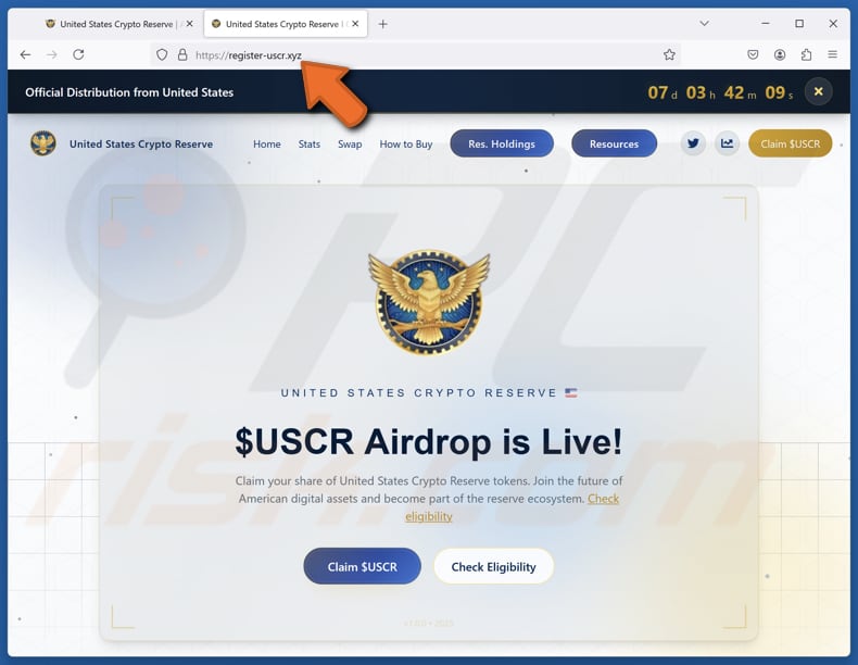 United States Crypto Reserve ($USCR) Airdrop Estafa otra variante