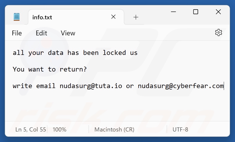 Zeo ransomware archivo de texto (info.txt)