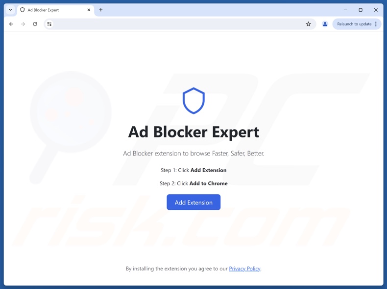 Sitio web fraudulento que promociona el adware AdBlocker Expert