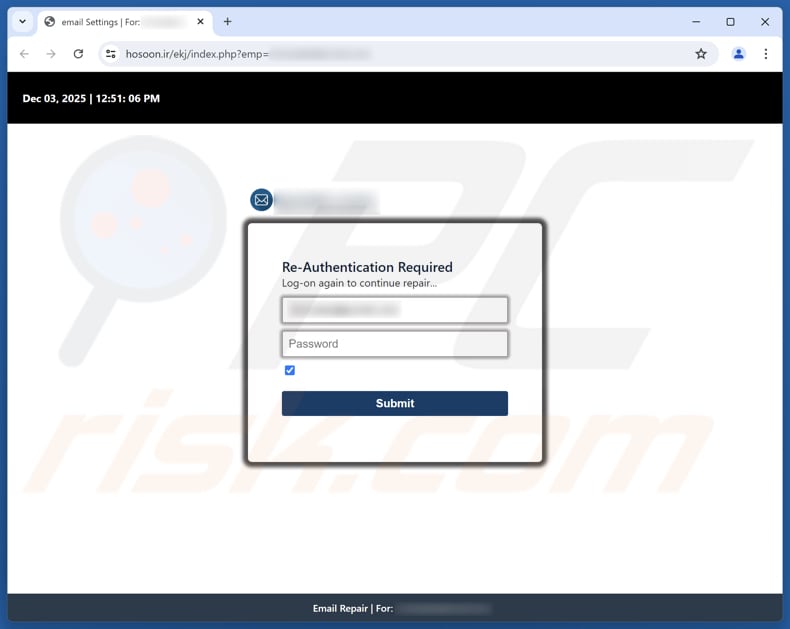 Authenticate Your Email Address Página de phishing fraudulenta