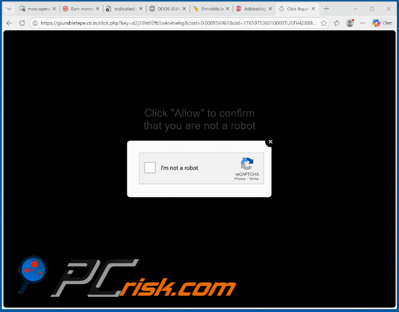 Apariencia del sitio web giumbletepe.co[.]in (GIF)