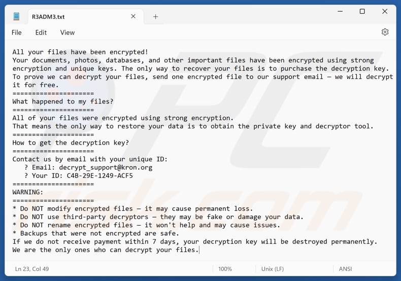Kron ransomware archivo de texto (R3ADM3.txt)