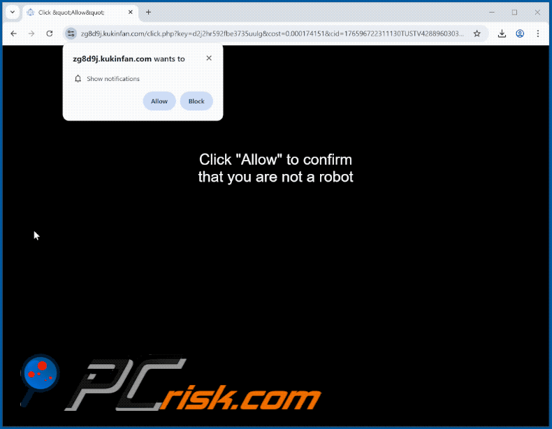 Apariencia del sitio web kukinfan[.]com (GIF)