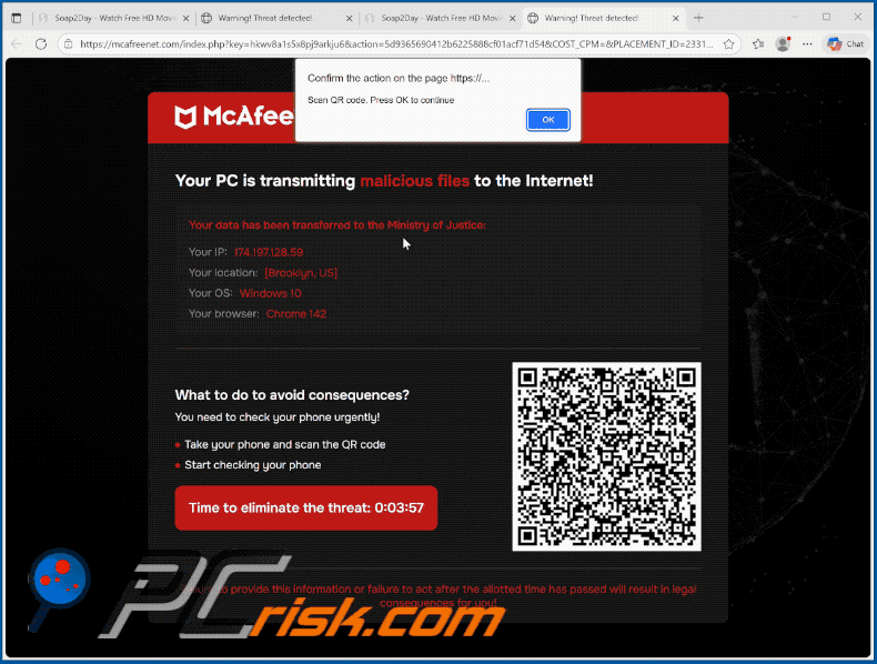 Aparición de la estafa «McAfee: su PC está transmitiendo archivos maliciosos»