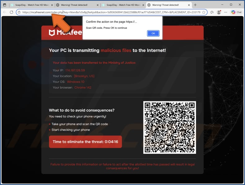McAfee - Your PC Is Transmitting Malicious Files estafa