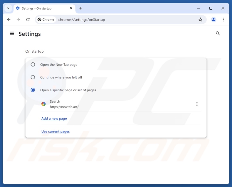Eliminar newtab.art de la página de inicio de Google Chrome