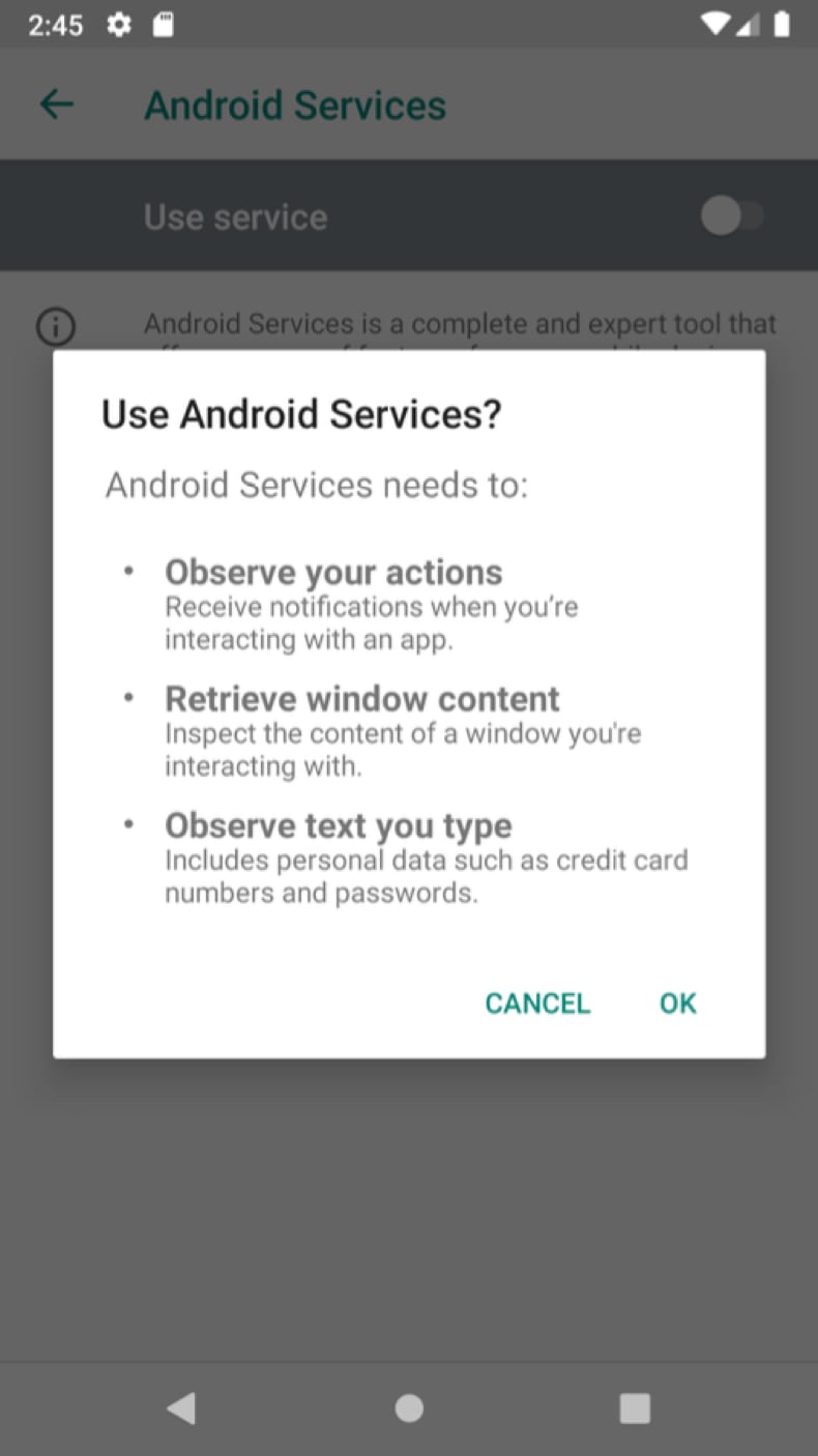 ResidentBat Spyware solicitando permisos
