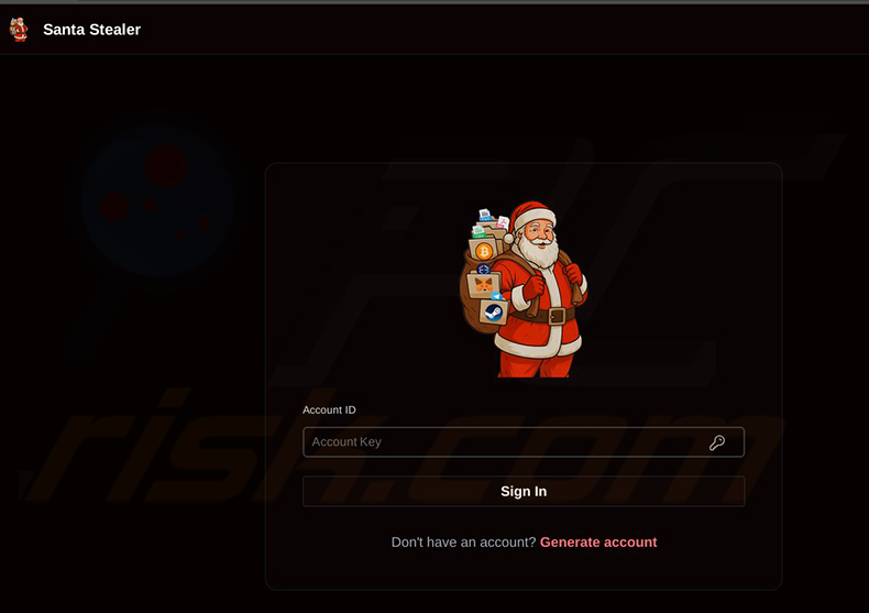 Inicio de sesión en el panel de administración de SantaStealer