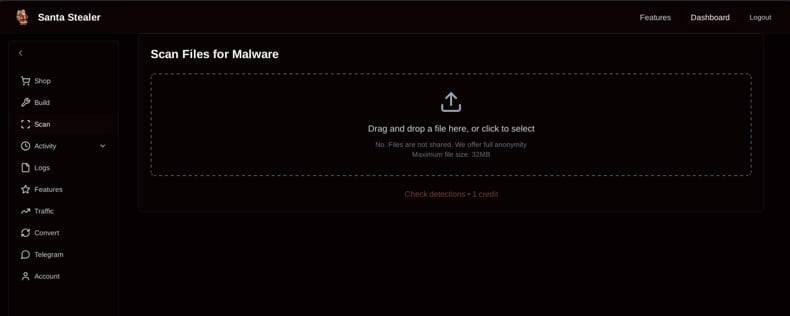 Panel de administración del malware SantaStealer