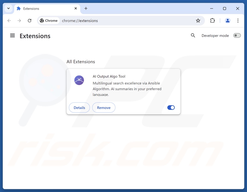 Eliminar las extensiones de Google Chrome relacionadas con search.ansiblealgorithm.com