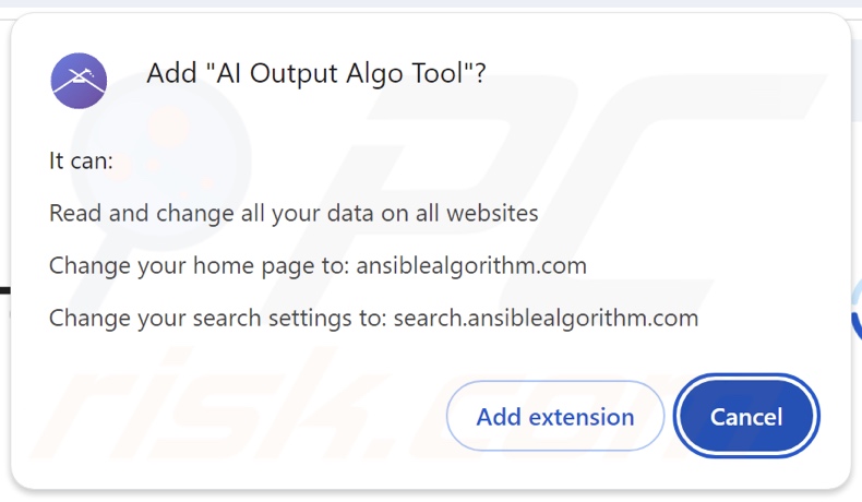 El secuestrador del navegador AI Output Algo Tool solicita permisos