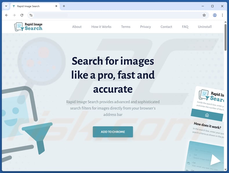 Sitio web utilizado para promocionar el secuestrador del navegador Rapid Image Search