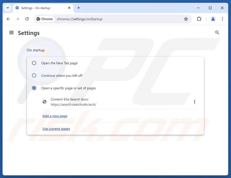 Eliminando search.searchsafe.tech de la página de inicio de Google Chrome