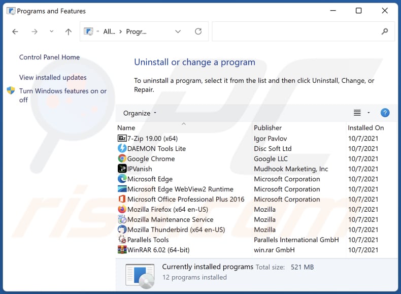 desinstalar el secuestrador de navegador search.searchsafe.tech mediante el Panel de control