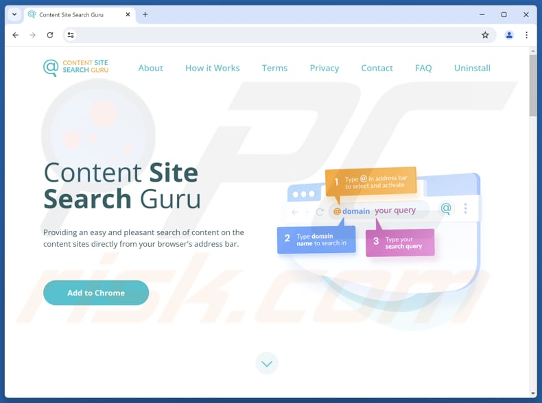 Sitio web utilizado para promocionar el secuestrador de navegador Content Site Search Guru