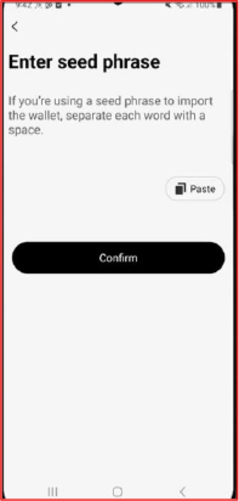 SeedSnatcher malware Página falsa de importación de carteras (fuente: cyfirma.com)