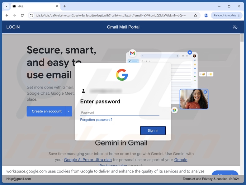 Special Christmas Bonus correo electrónico fraudulento que promocionaba un sitio web de phishing