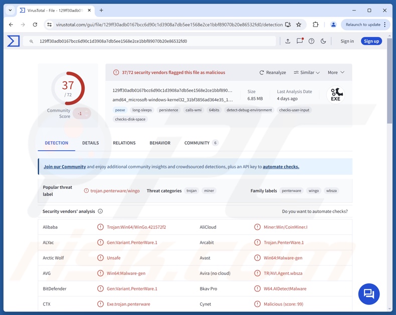 SpecRAT malware detecciones en VirusTotal