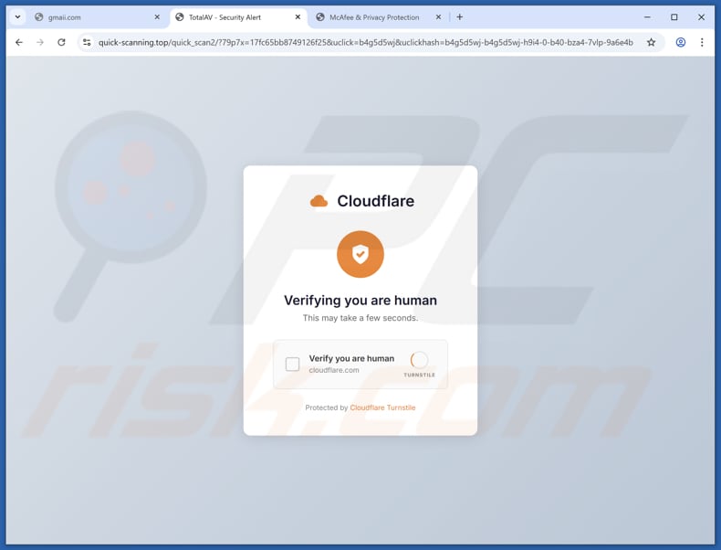 TotalAV - Security Threat Detected Mensaje inicial de la estafa POP-UP