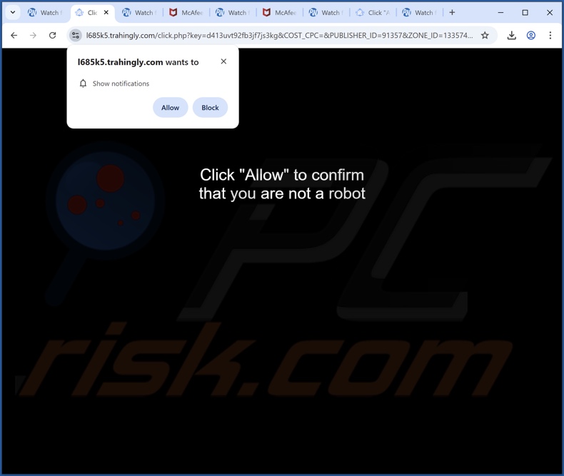 trahingly[.]com pop-up redireccionamientos