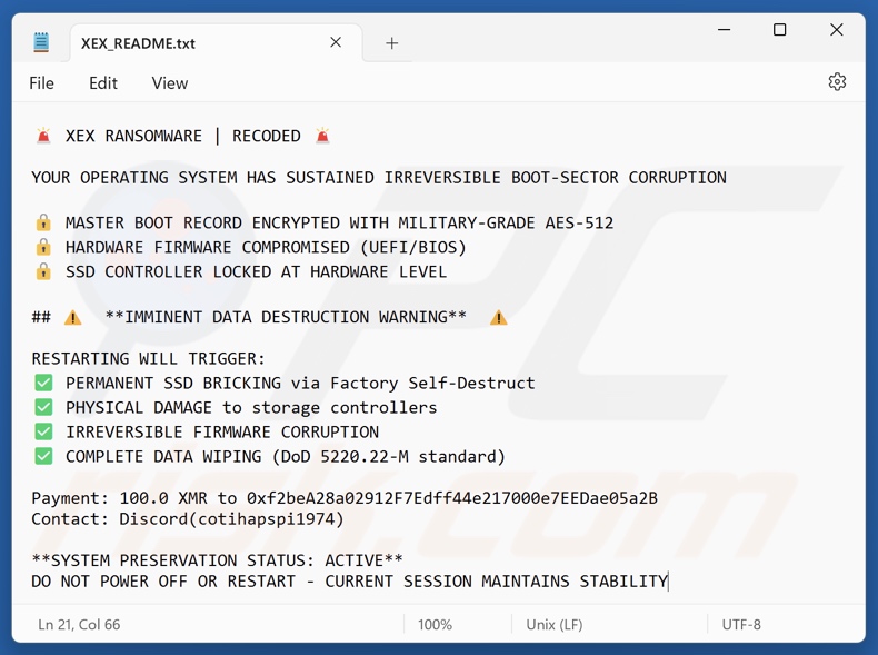 XEX ransomware nota de rescate (XEX_README.txt)