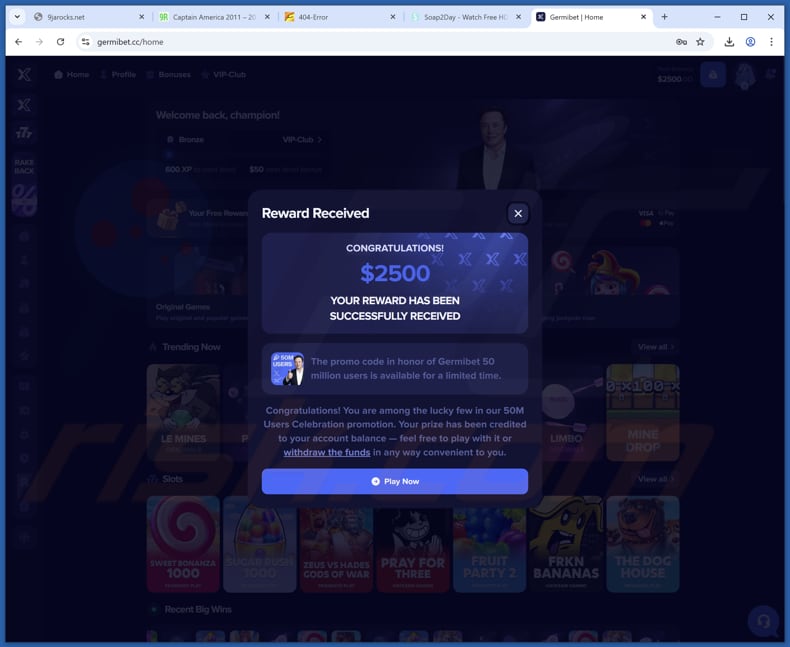 Estafa Elon Musk Giveaway recompensa falsa
