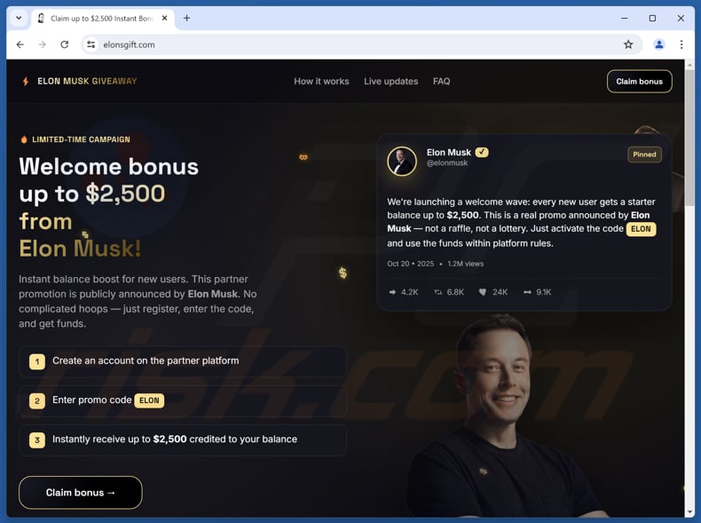 Estafa Elon Musk Giveaway