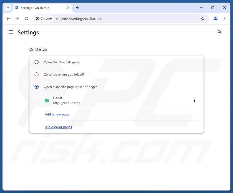 Eliminando find-it.pro de la página de inicio de Google Chrome