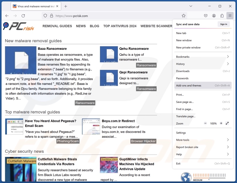 Eliminar extensiones fraudulentas de Mozilla Firefox paso 1