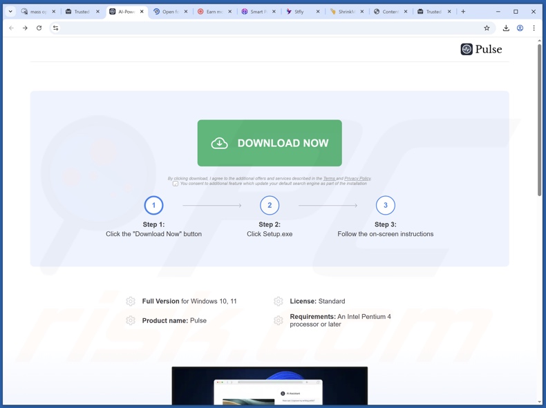 Sitio web utilizado para promocionar la PUA Pulse 2