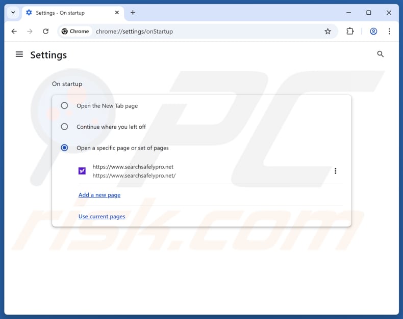Eliminar searchsafelypro.net de la página de inicio de Google Chrome
