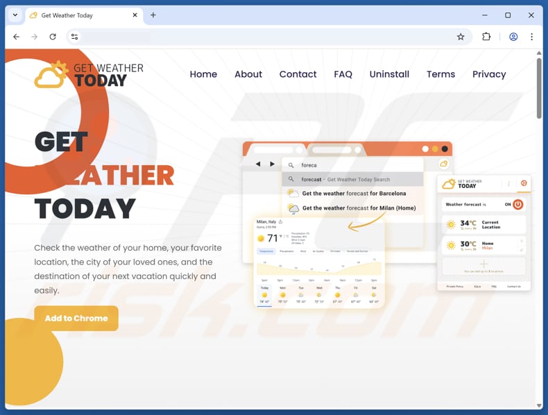 Sitio web utilizado para promocionar el secuestrador del navegador Get Weather Today