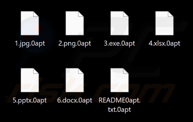 Archivos cifrados por el ransomware 0apt Locker (extensión .0apt)