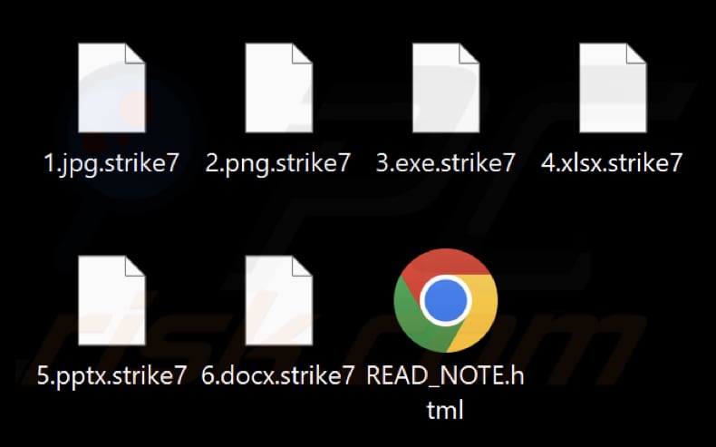 Archivos cifrados por el ransomware Strike (extensión .strike7)