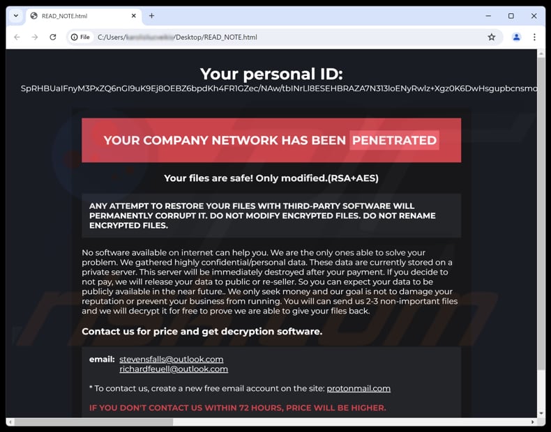 Strike ransomware nota de rescate (READ_NOTE.html)
