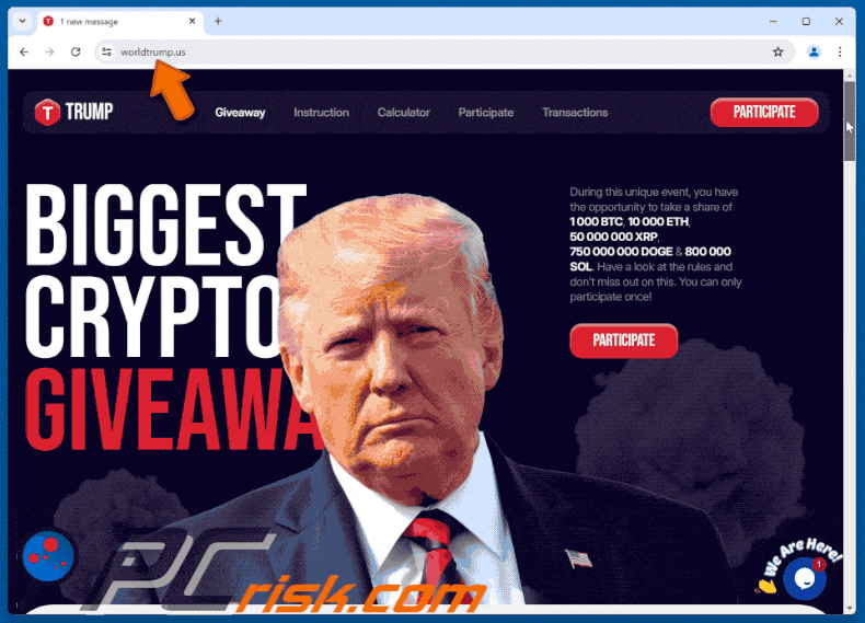 Aparición de la estafa Trump Crypto Giveaway