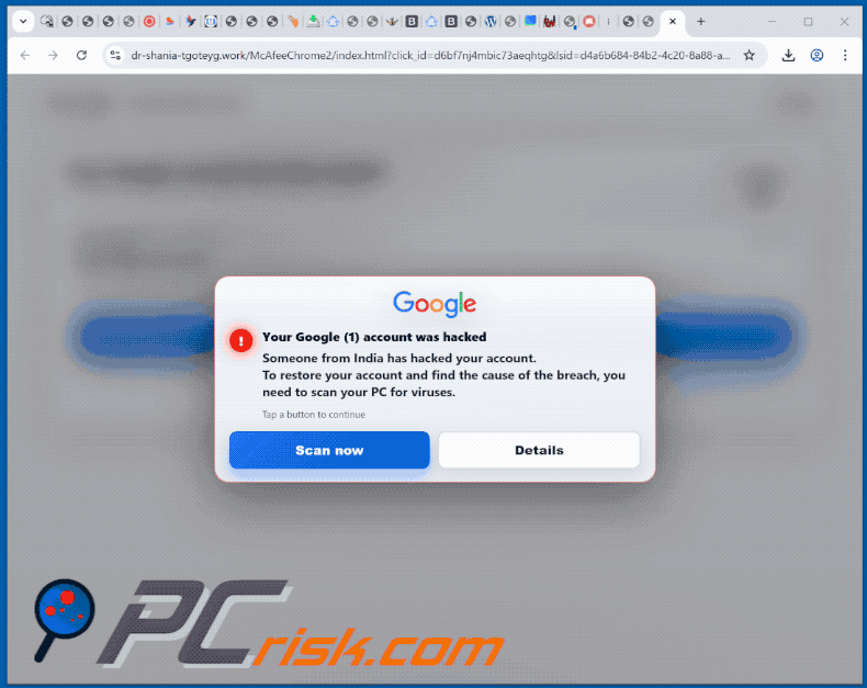 Aspecto de You Google Account Was Hacked estafa