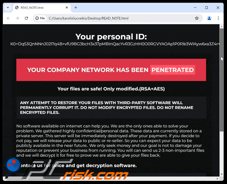 Bear ransomware nota de rescate (READ_NOTE.html)