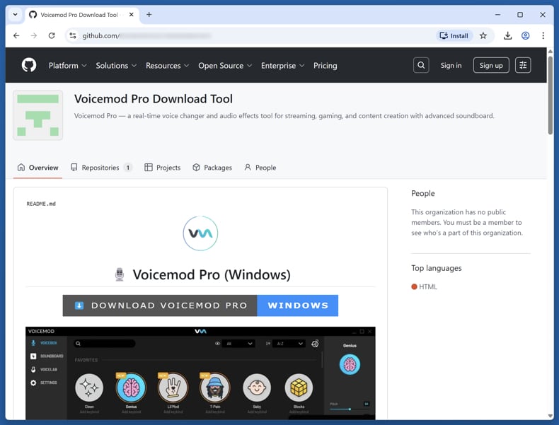 Página README de BoryptGrab Stealer para un repositorio malicioso de Pro Github