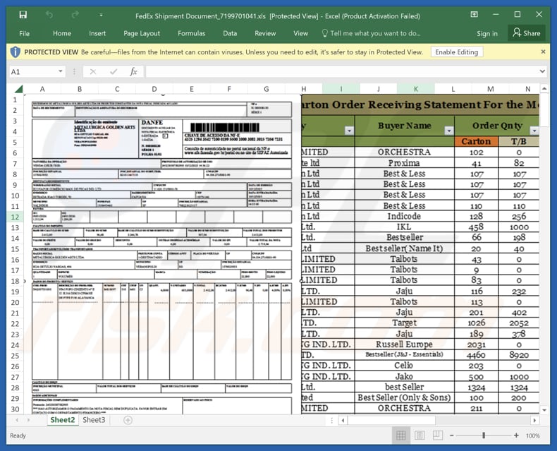 FedEx - Shipment Has Arrived In Our Airport Correo electrónico fraudulento con un archivo adjunto de Excel malicioso