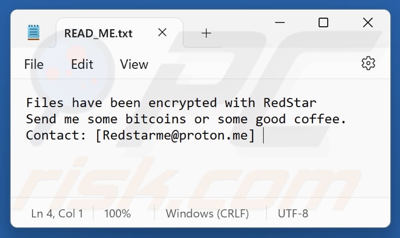 RedStar ransomware archivo de texto