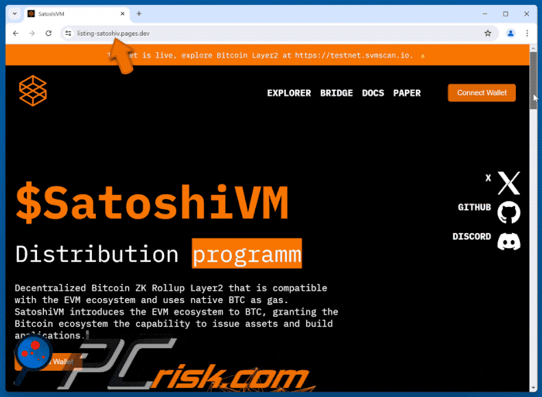 Aparición de la estafa del programa de distribución SatoshiVM