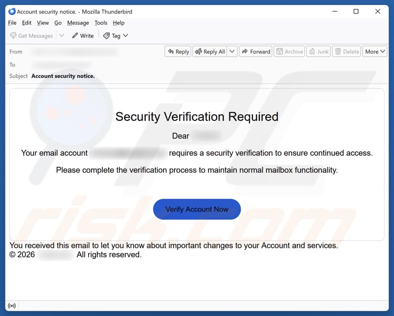 Security Verification Required campaña de correo basura